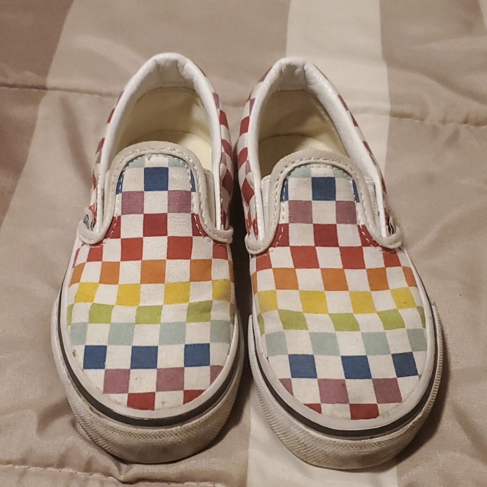 Kids Rainbow Checkered Slip-on Vans